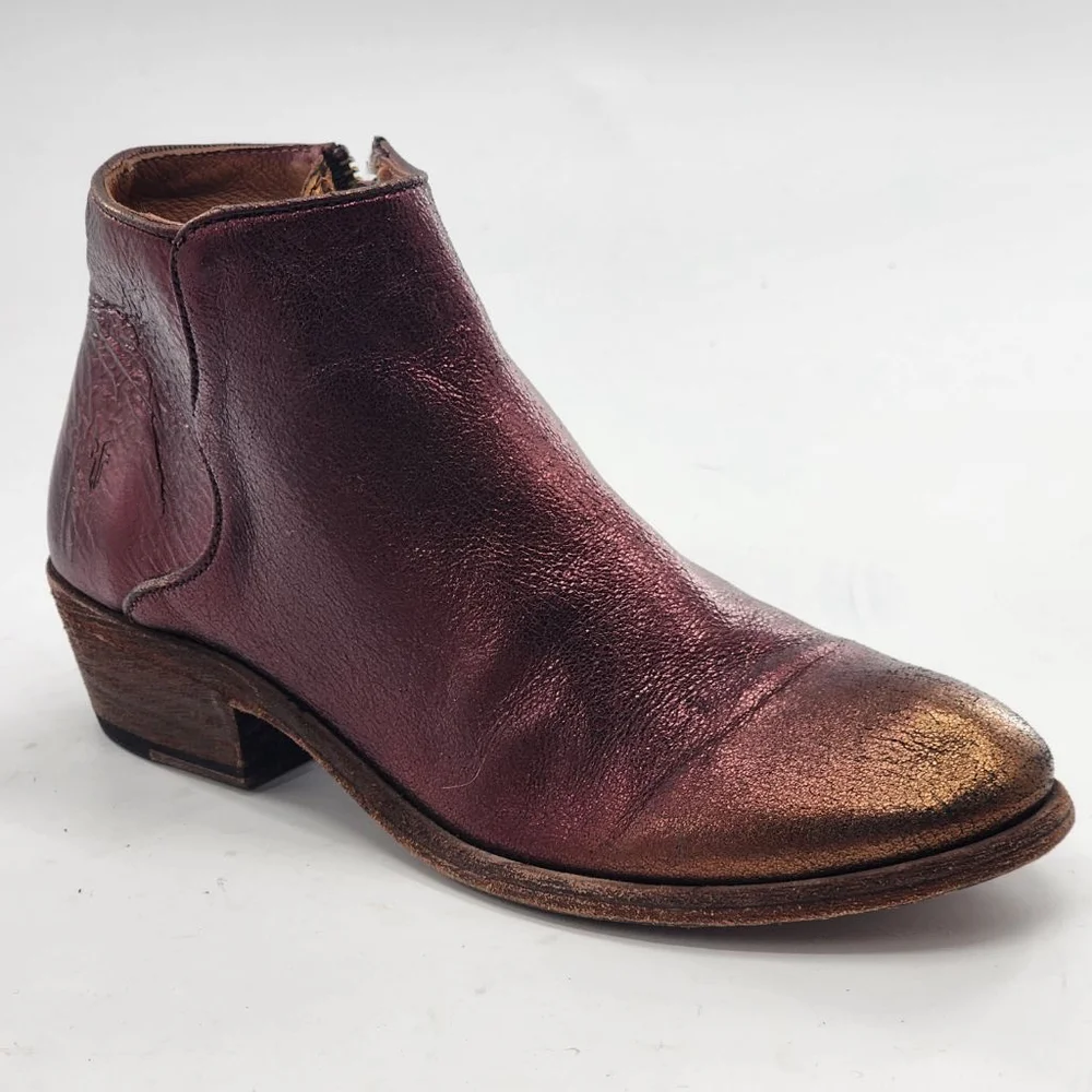 FRYE Carson‎ Metallicf Ankle Boots & Booties 6.5 Burgundy Gold